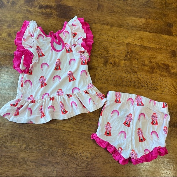 Free Birdees pink bumble gum heart ruffle two piece bamboo outfit size 3T - Picture 6 of 7